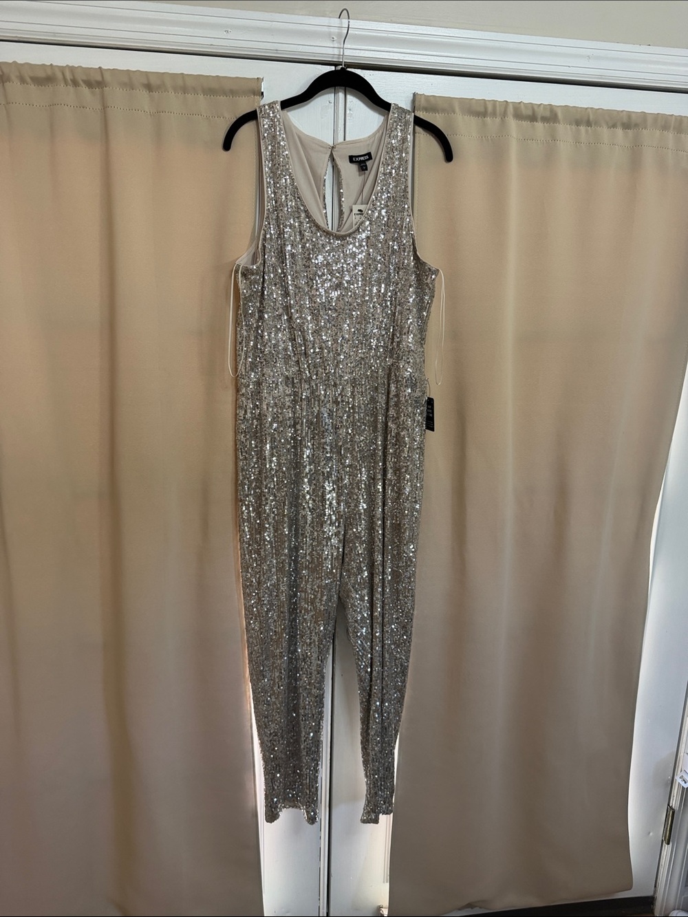 Express Silver Sequin Sleeveless Jumpsuit